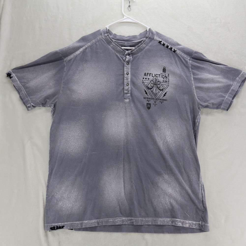 Affliction Mens 4XL Grey Henley Shirt Ghost Recon Defenders of Freedom Graphic